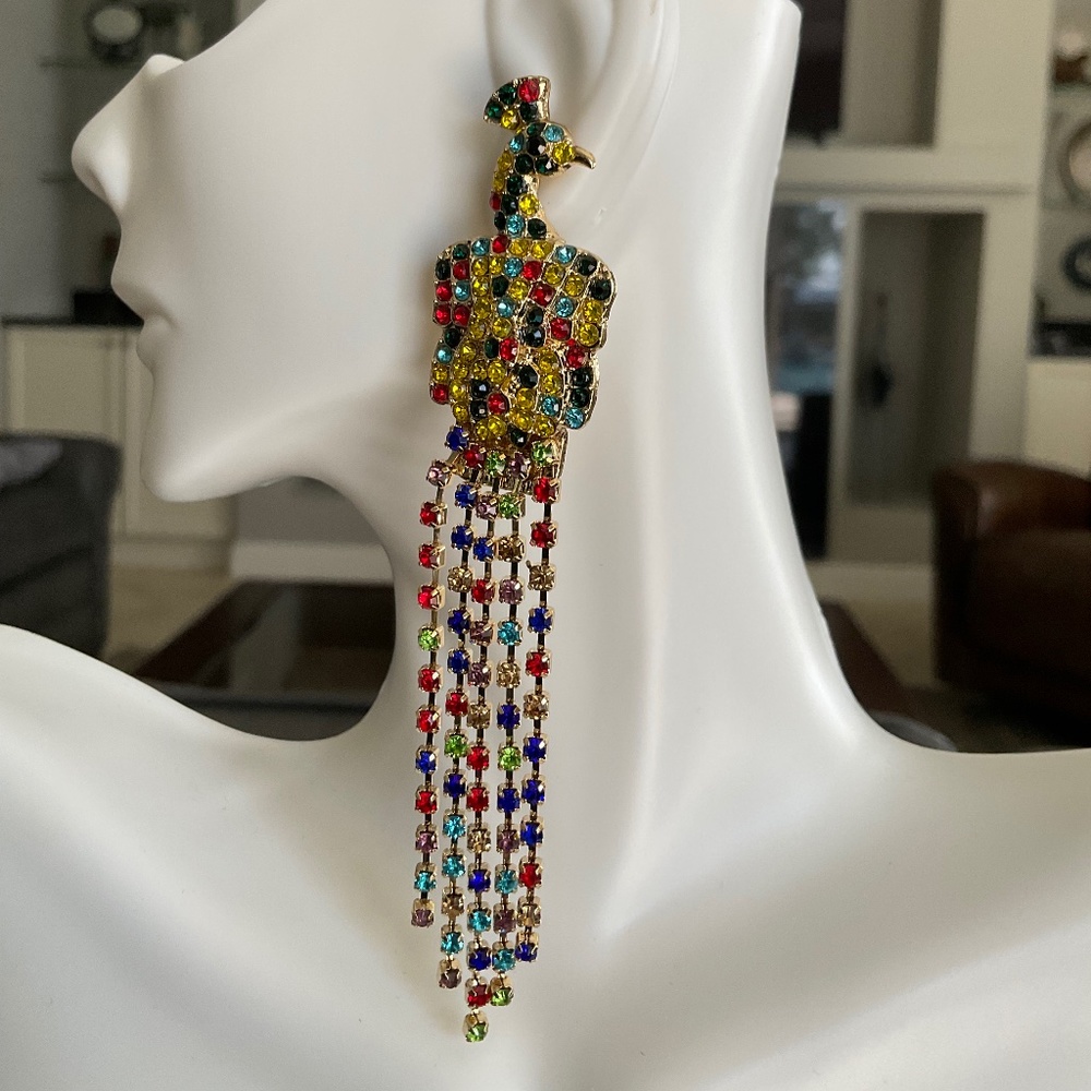 Multicolored Rhinestones Peacock Stud Earrings